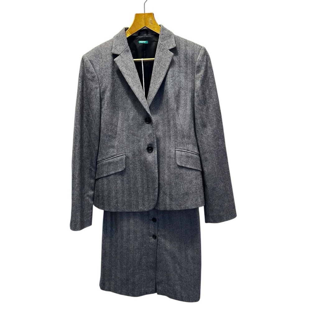 Herringbone Vintage 90’s Y2K Wool Skirt Suit | United Colors of Benetton Medium